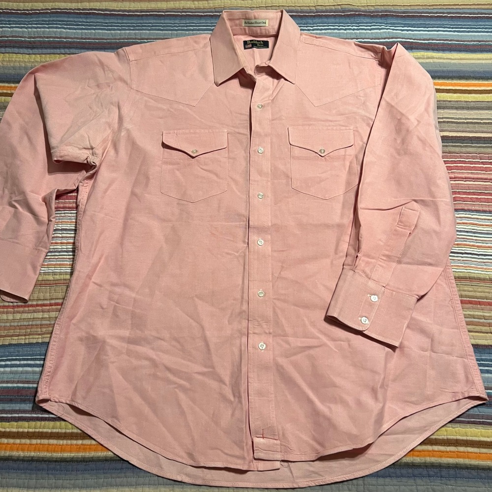 Vintage Ruddock Bros Pink Long Sleeve Western Shirt 100% Cotton Men Made in USA